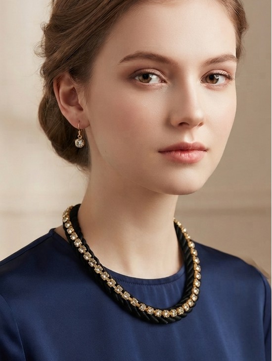 VELVET RHINESTONE NECKLACE EARRING SET